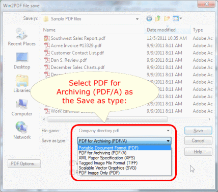 Win2PDF Save As PDF/A