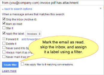 Create filter with Gmail
