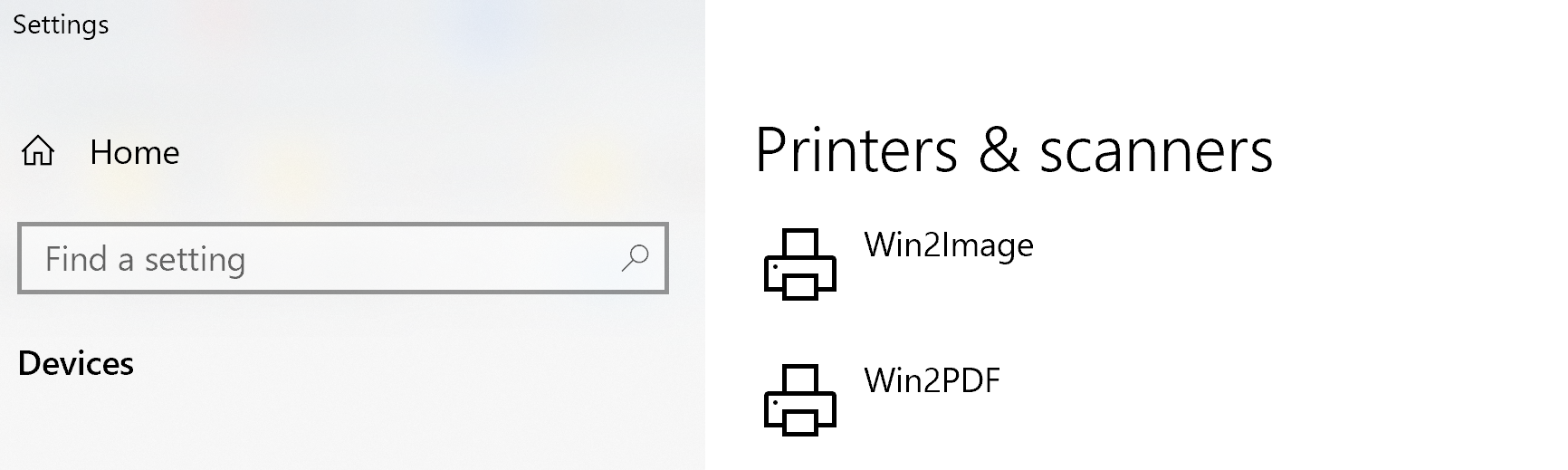 Win2Image and Win2PDF in the printers folder